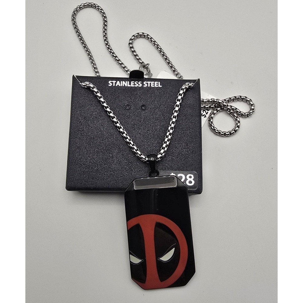 Marvel Deadpool Stainless Steel IP Black Dog Tag Pendant Necklace 22" -3453